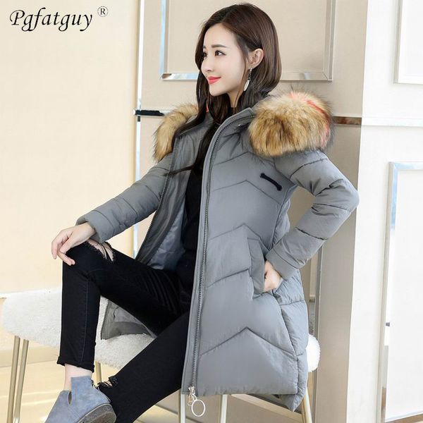 

plus size l-6xl winter fashion women jackets gray down cotton padded coats big fur hoodies loose padded parkas casaco feminino, Black