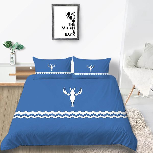 Crayfish Bedding Set King Size Simple Sawtooth Blue Duvet Cover