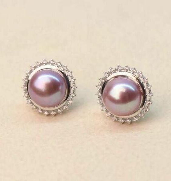 

new pair of 9-10mm south sealavender pearl stud silver earring, White