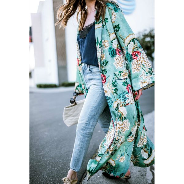

hirigin women autumn floral long coat boho long sleeve casual loose cardigan beach floral coat plus size s-3xl, Tan;black