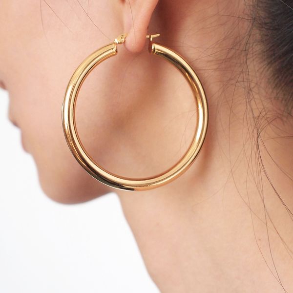 

punk 55mm diameter wide hoop earrings for women stainless steel tube statement earrings wholesale jewelry 2018 ukmoc, Golden;silver