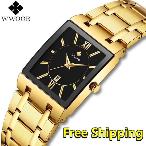 

watch men 2019 new wwoor gold business square watch man quartz wristwatch men waterproof golden relogio masculino, Slivery;brown