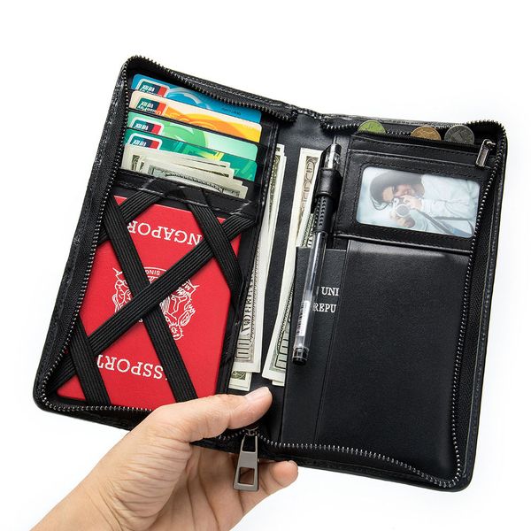 

luxury natural genuine leather men women wallets long zipper clutch purse business casual male holder phone wallet, Red;black