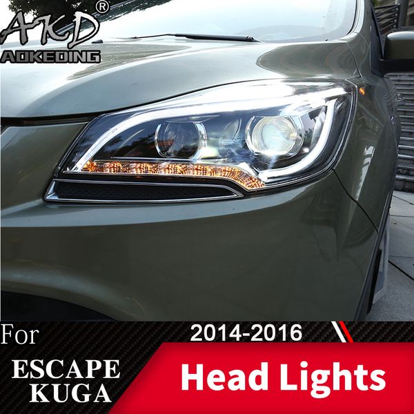 

head lamp for car escape kuga 2014-2016 headlights fog lights day running light drl h7 led bi xenon bulb car accessory