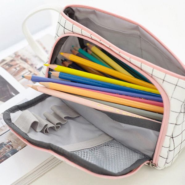 

plaid dot print makeup case pencil case pen waterproof portable cosmetic bag stationery zippered storage pouch toiletry bag