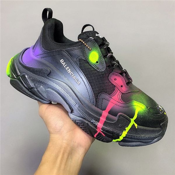 

paris house new graffiti retro women's thick sneakers men's casual shoes couple wild fashion tide shoes, Black