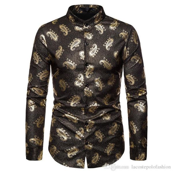 

paisley print mens designer shirt luxury gold mens casual clothes fashion styles homme long sleeve, White;black