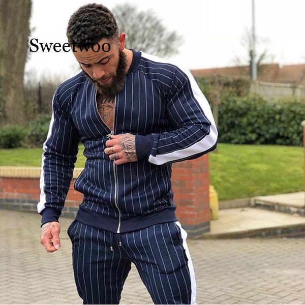 

tracksuits mens running sportswear suits sweatshirt sweatpants gym fitness training hoodies and pants sets male jogging clothing, Black;blue