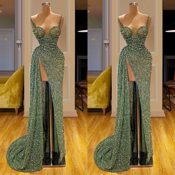 

урожай матча зеленый блеск длинные вечерние платья 2020 спагетти русалка женщины партии платья vestidos de fiesta de noche пром платье, Black;red