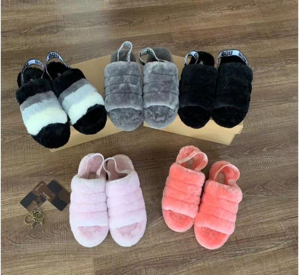 

2019 women furry slippers australia fluff yeah slide designercasual shoes boots fashion luxury designer women sandals fur slides slippers, Black