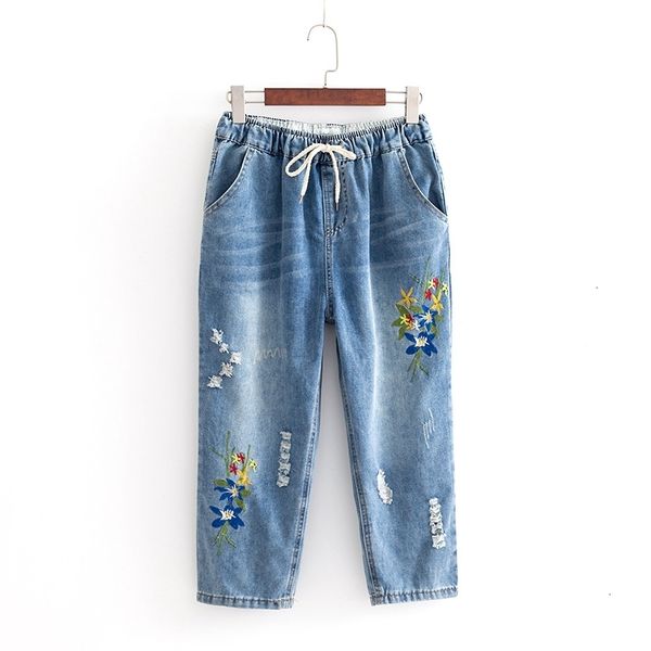 

plus size loser rechte blue jeans 8/10 broek borduren broek