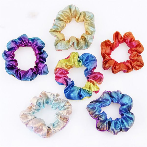 

fashion girls laser fabric hair band rope headband big child bronzing laser two colored flower gradient circle hair support e22610, Slivery;white