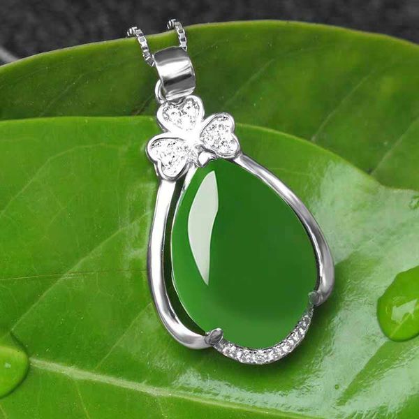 

ретро натуральный зеленый hetian jade кулон 925 серебряное ожерелье китайский жадеит амулет мода шарм ювелирные изделия подарки для женщин е, Silver
