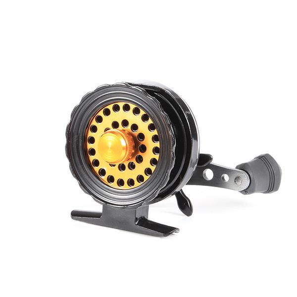 Vendas quentes Metal completo Alumínio ultra-luz Antiga roda de gelo mosca de pesca retorno direito canhoto Equipamento de pesca