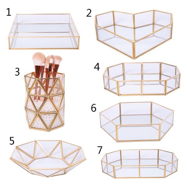 2019 Mirror Gold Octagonal Square Jewelry Tray Dish Plate Ring