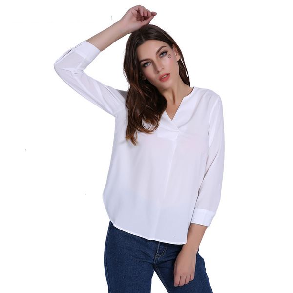 

women blouses womens 2019 euro style women v neck chiffon shirt office lady white elegant neat for solid 4 season