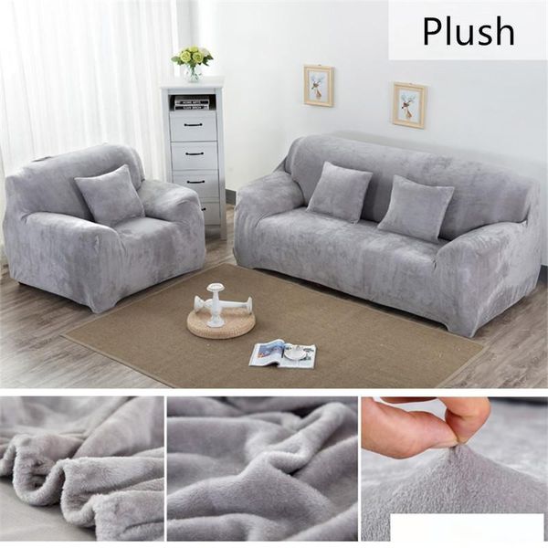 Solid Color Plush Thicken Elastic Sofa Cover Universal Sectional