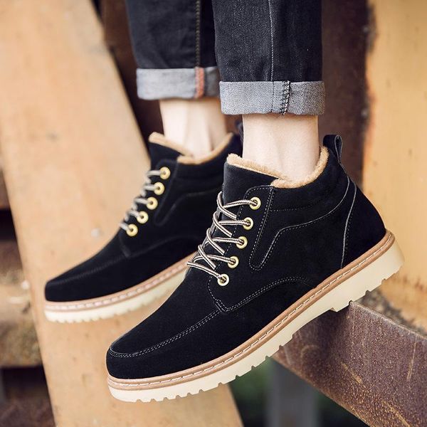 

2019 time male england high help work clothes shoe increase down thickening cotton keep warm tide cotton-padded shoes martin boots, Black