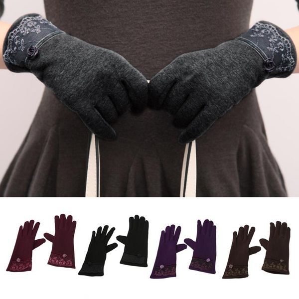 

1pc women lace gloves touch screen mittens sheep winter warm tactile glove fashion elegant for female feminina mujer, Blue;gray