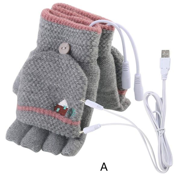 

usb heating winter touch screen knitted gloves lapwomen men heated mitten full&half finger guantes warm knit hand gloves, Blue;gray