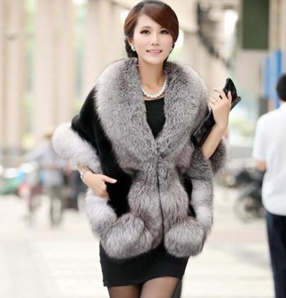 

2019 vetement winter women's faux fur shawl party slim preppy lolita plus size cloak shawl imitation fur aw219, Black