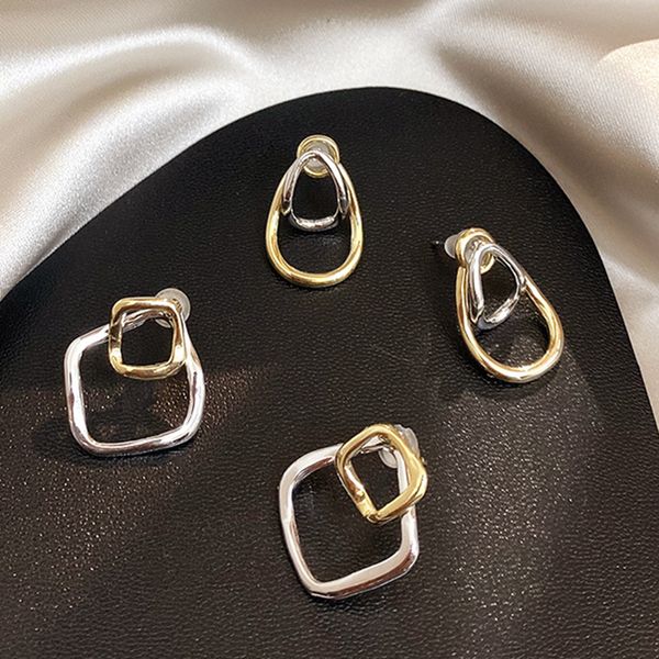 

korean silver gold stackable double layers irregular geometric circle stud earrings for women gilr korean fashion jewelry, Golden;silver