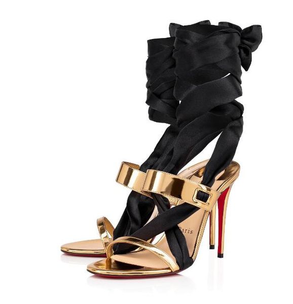

summer gorgeous ladies eveningwear sandal black crepe satin perched vertiginous100 mm heels sandal gold leather shoes party dress wedding