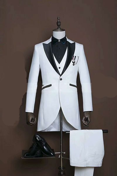 

one button groomsmen peak lapel wedding groom tuxedos men suits wedding/prom/dinner man blazer(jacket+tie+vest+pants) b779, Black;gray