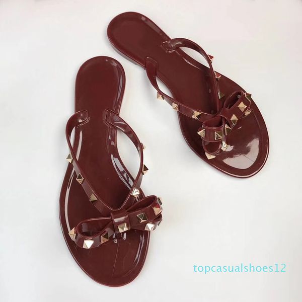 

new fashion women rivets bowknot flat sandals girls summer beach shoes woman rubble cool jelly shoes fast dropshipping shoes t12, Black