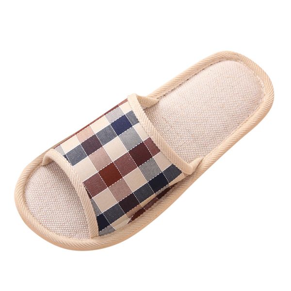 

couple models home men slippers linen gingham indoor outdoor men's non-slip slippers fashion casual flat shoes men chinelo a40, Black