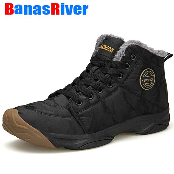 

winter camouflage men boots with fur warm snow shoes flats ankle footwear non-slip thick sole fashion casual male high quality, Black