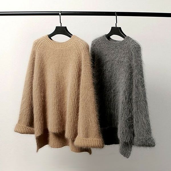 

women cashmere pullover sweater loose coat jackets casual warm fluffy sweater ser88, White;black