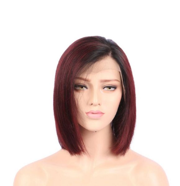Short Ombre Burgundy Bob Wig Straight Full Lace Wigs Bob Virgin