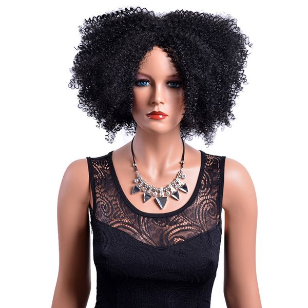 

synthetic curly wig for black women natural full african american afro short black wig heat resistant fiber