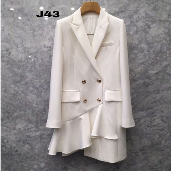 

ewq] 2020 spring autumn new weet women jacket simple and leisure ladies office coat ruffled hem suits outwear, White;black