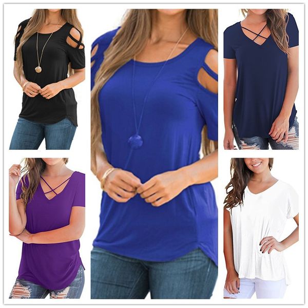 

womens summer 2019 casual t shirt women short sleeve o-neck solid off shoulder t shirt plus size tees feminina camiseta, White