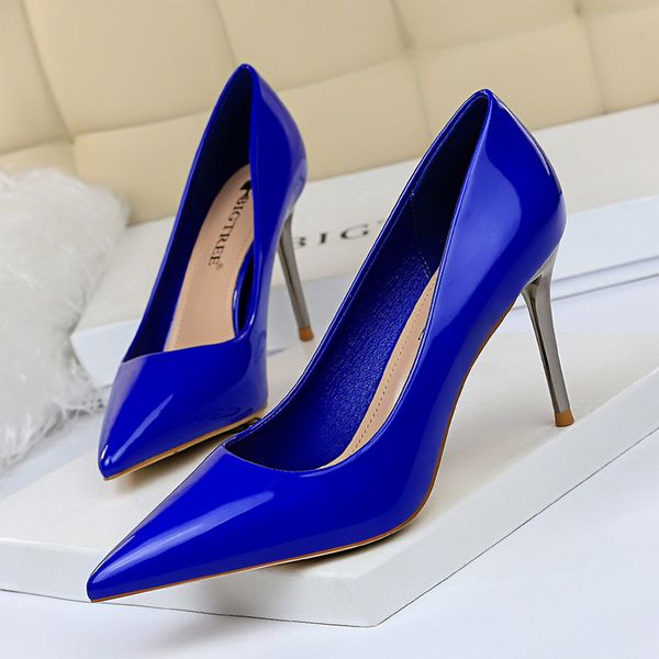 

european and american fashion simple wild metal heel stiletto shallow pointed lady high heels single shoes women, Black