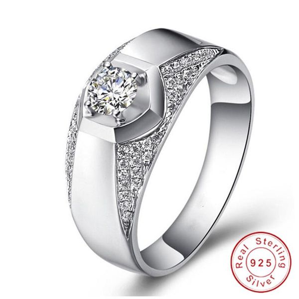 

victoria luxury jewelry handmade male 925 sterling silver round cut white z cz diamond party promise wedding band ring for men gift, Slivery;golden
