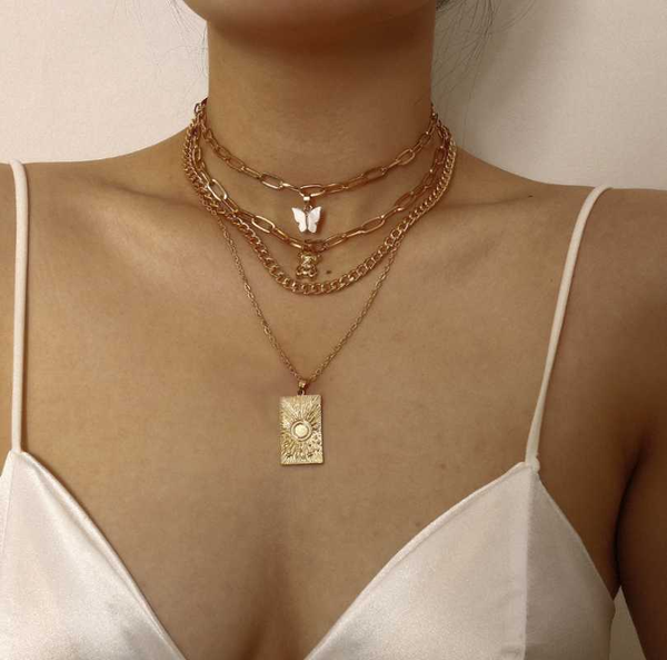 

2020 butterfly pendant necklace for women gold color chain choker necklaces bear clavicle hip hop fashion boho vintage jewelry, Silver