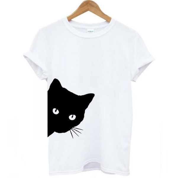 

european 2020 cat pattern have beard printed o neck crew neck slim fit short sleeved women's t-shirt, White