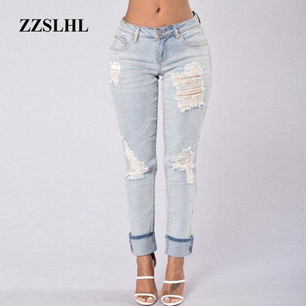 

new 2020 popularstyle solid woman hole pants club jeans woman streetwear, Blue