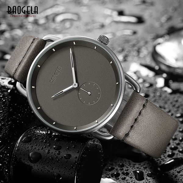 

baogela fashion simple quartz watches for men ultra thin analogue wrist watch for man leather strap waterproof 1806g-gray, Slivery;brown