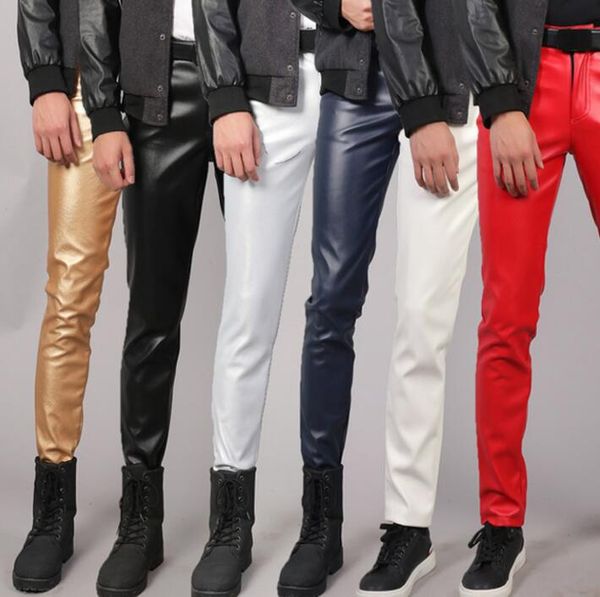 

spring autumn leather pants mens feet pants fashion motorcycle pu trousers for men personality pantalon homme singer stage, Black