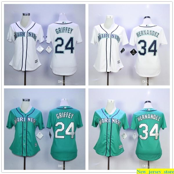 

2019 women baseball 34 felix hernandez jerseys stitched new 24 ken griffey jr. jersey green white baseball jerseys, Blue;black