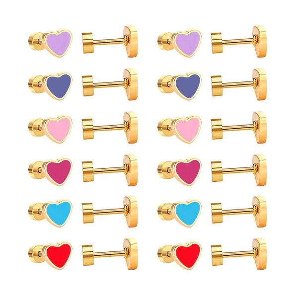 

12pairs/lot wholesale stud earrings for women stainless steel heart earring screw star female earrings boucle d'oreille, Golden;silver