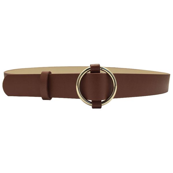 

retro women belt trend fashion solid color round ring buckle belt casual simple black imitation leather women dress, Black;brown