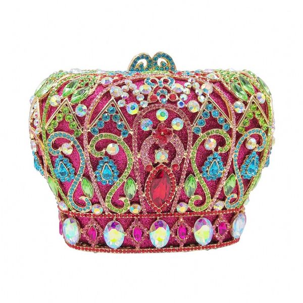 

bee in luxury hollow out royal crown shape women evening crystal clutch metal hard case party cocktail purses and handbags