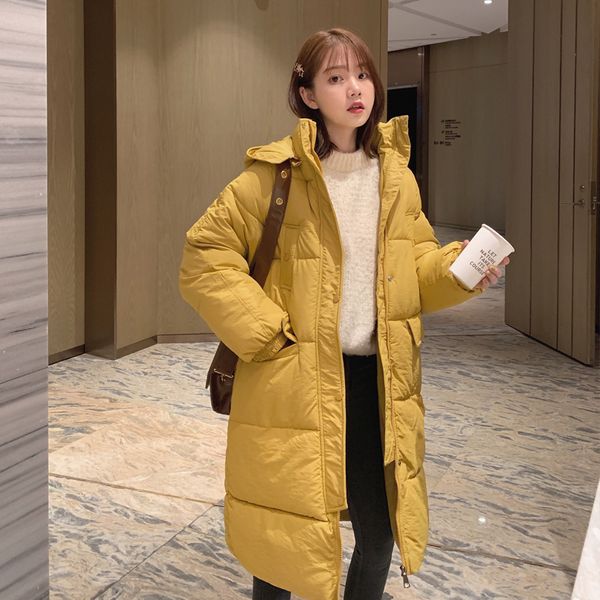 

lucyever 2019 winter warm stand collar hooded parka woman simple thicken long cotton coat ladies casual solid slim jacket women, Black