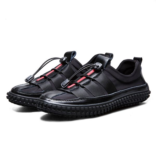 

men casual shoes leather sapatos match fabric sneakers fashion sapatos mens slip-on breathable 38-44, Black