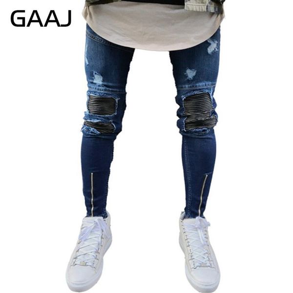 

gaaj hip-hop jeans mens brand designer skinny ripped distressed joggers knee holes washed moto jean for men blue pant #hjq7q